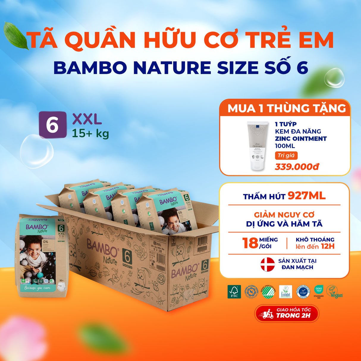 Tã Quần Hữu Cơ Trẻ Em Cao Cấp Bambo Nature - Thoáng Khí - Mỏng Nhẹ, An Toàn Cho Da Bé - Đạt Chứng Nhận An Toàn Quốc Tế