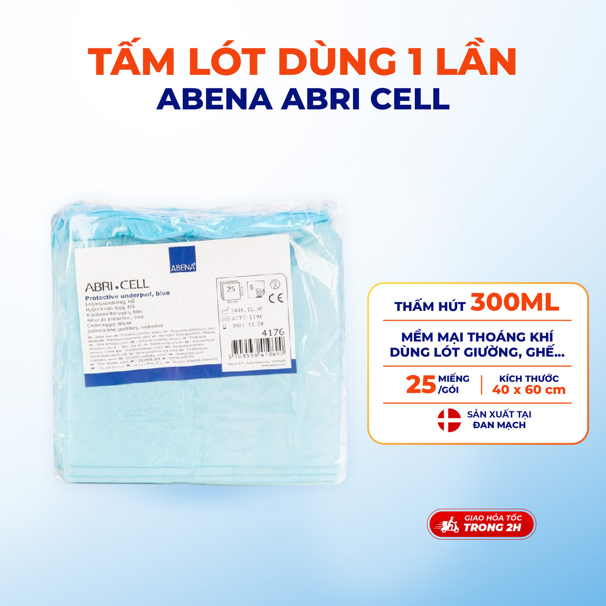 Tấm lót dùng 1 lần Abena Abri Cell kích cỡ 40x60cm nhập khẩu Đan Mạch (Gói 25 miếng)