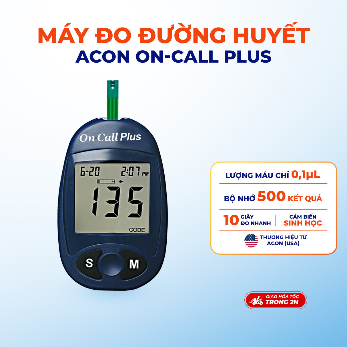 Máy đo đường huyết ACON On Call Plus - Đo nhanh trong 10S bảo hành trọn đời