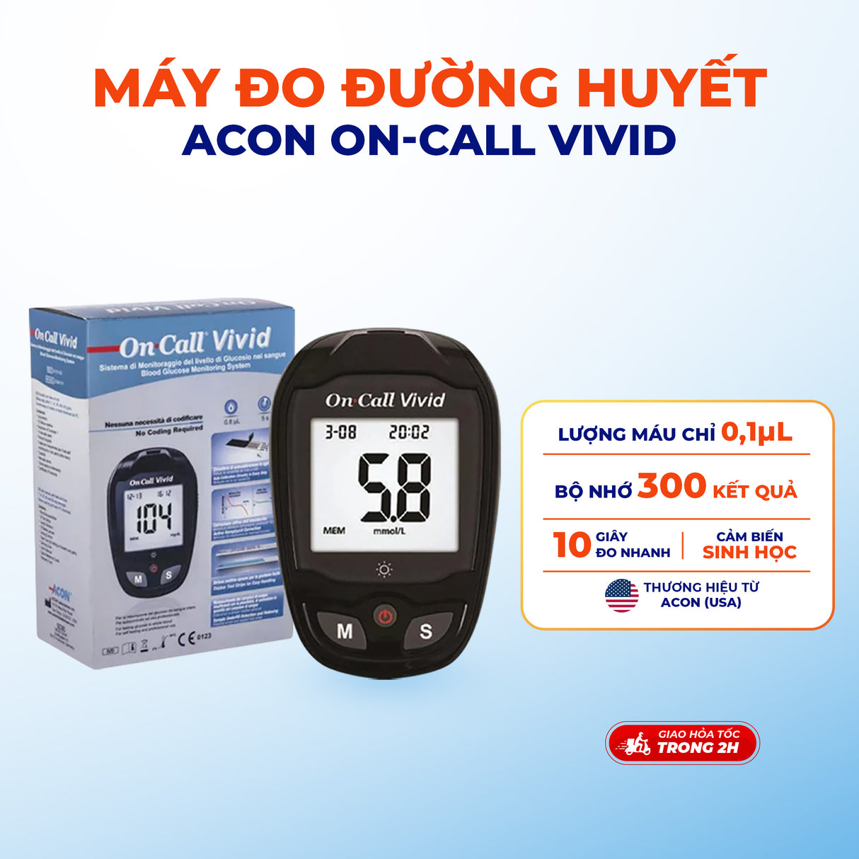Máy Đo Đường Huyết cá nhân On Call Vivid chính hãng kèm 25 que