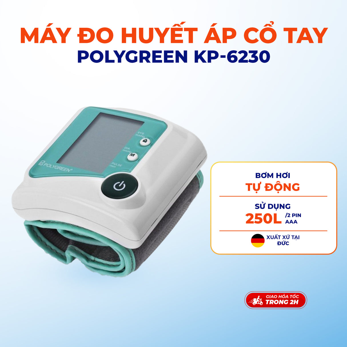 Máy đo huyết áp cổ tay PolyGreen KP-6230 Hỗ trợ sức khoẻ - Kiểm tra và theo dõi sức khoẻ