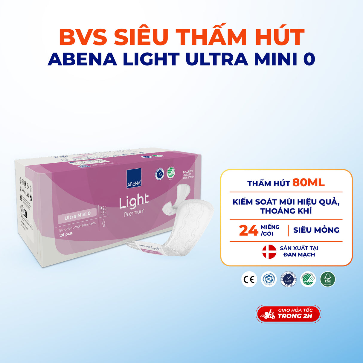Băng vệ sinh hằng ngày Abena Light Ultra Mini 0 - Nhập khẩu Đan Mạch (Gói 24 miếng)