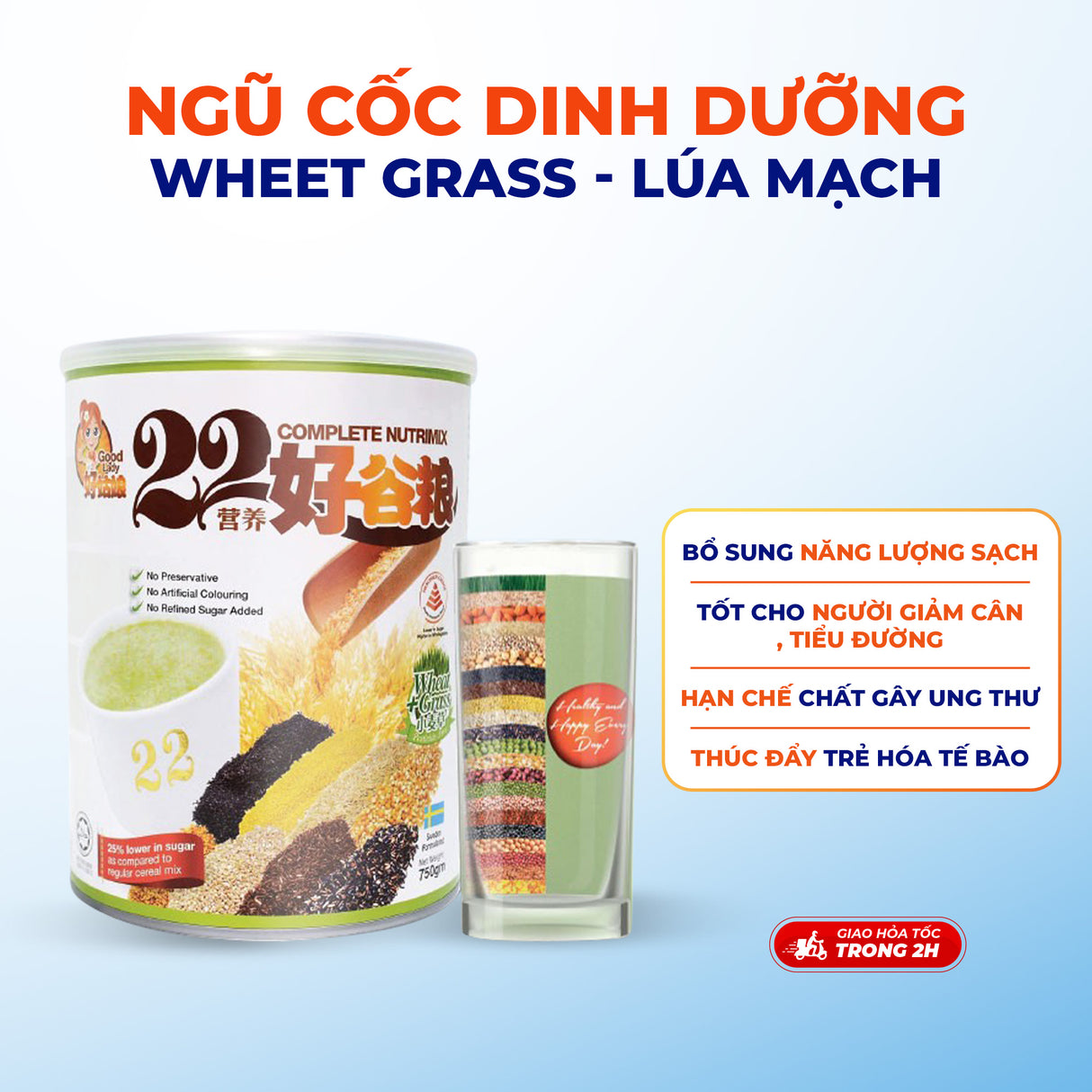 Bột Ngũ Cốc Dinh Dưỡng 22 Complete Nutrimix (750 G/Hộp Thiếc), hỗ trợ chăm sóc sức khỏe Hạn chế các chất gây ra ung thư