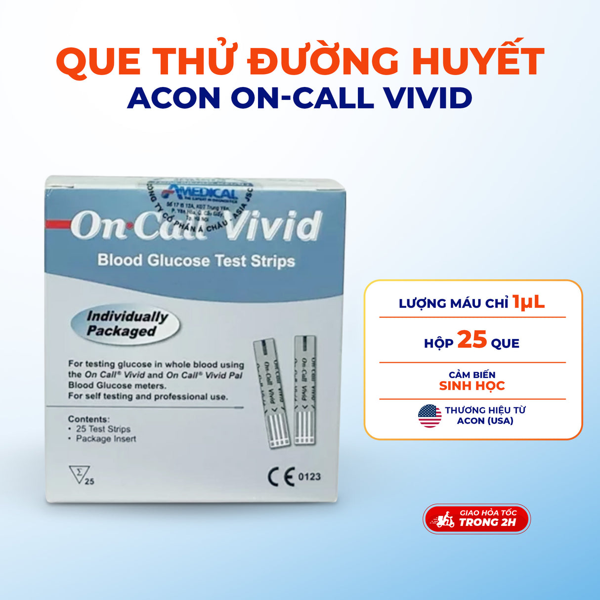 Que thử đường huyết On call Vivid Acon Hộp 25 que