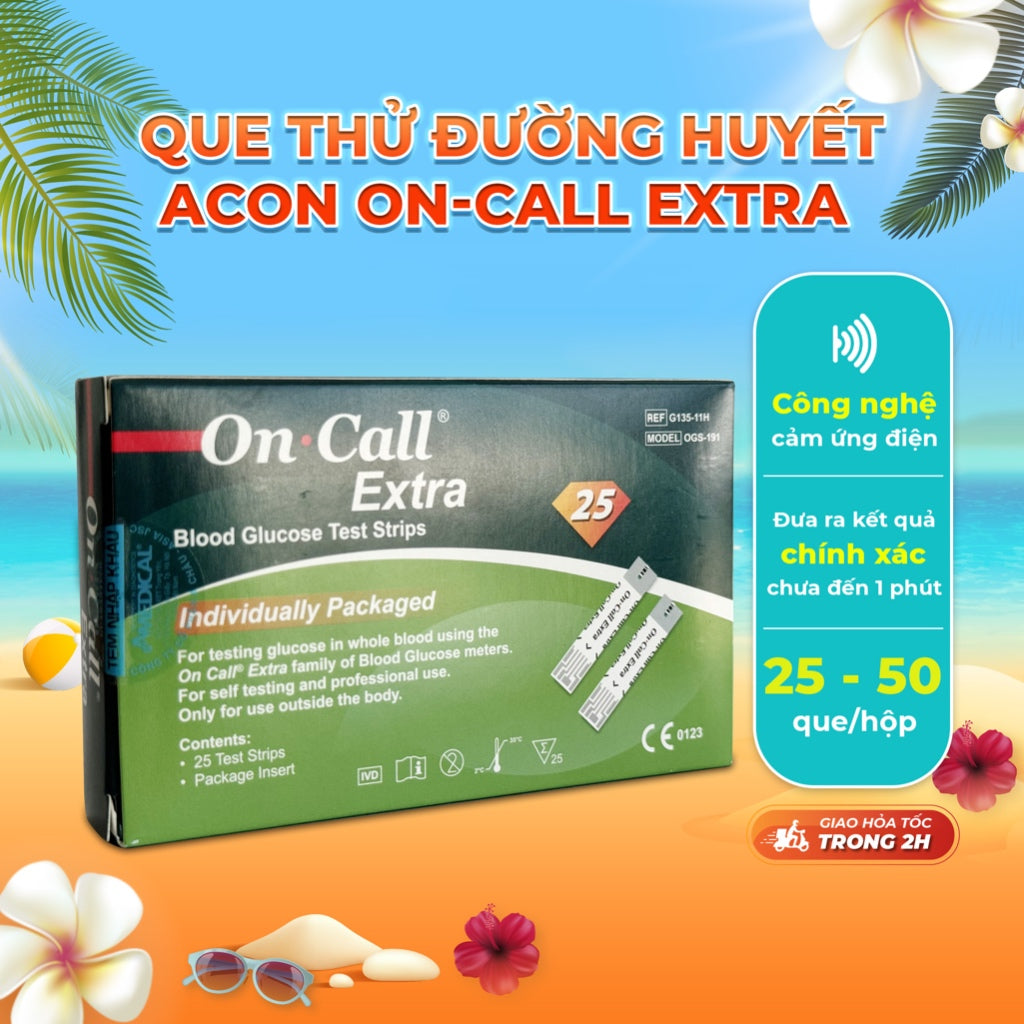 Que thử đường huyết On Call Extra, vỉ 25 que