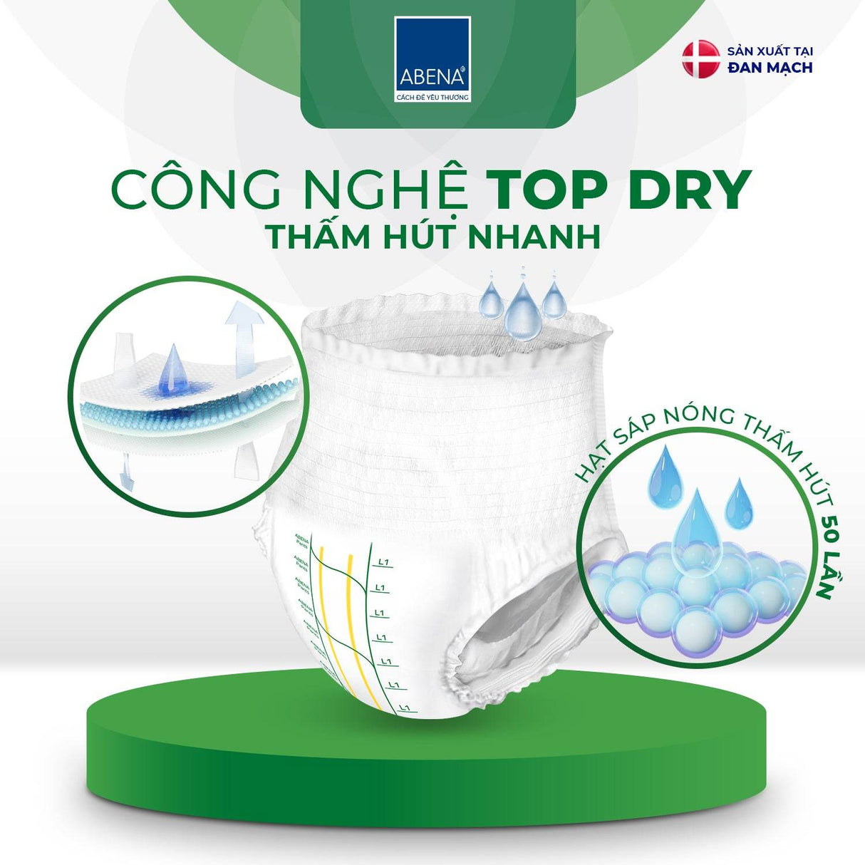 Tã quần người lớn Abena Pants Premium L1 thấm hút 1.400ml - Nhập khẩu Đan Mạch (Gói 15 miếng) - ABcare