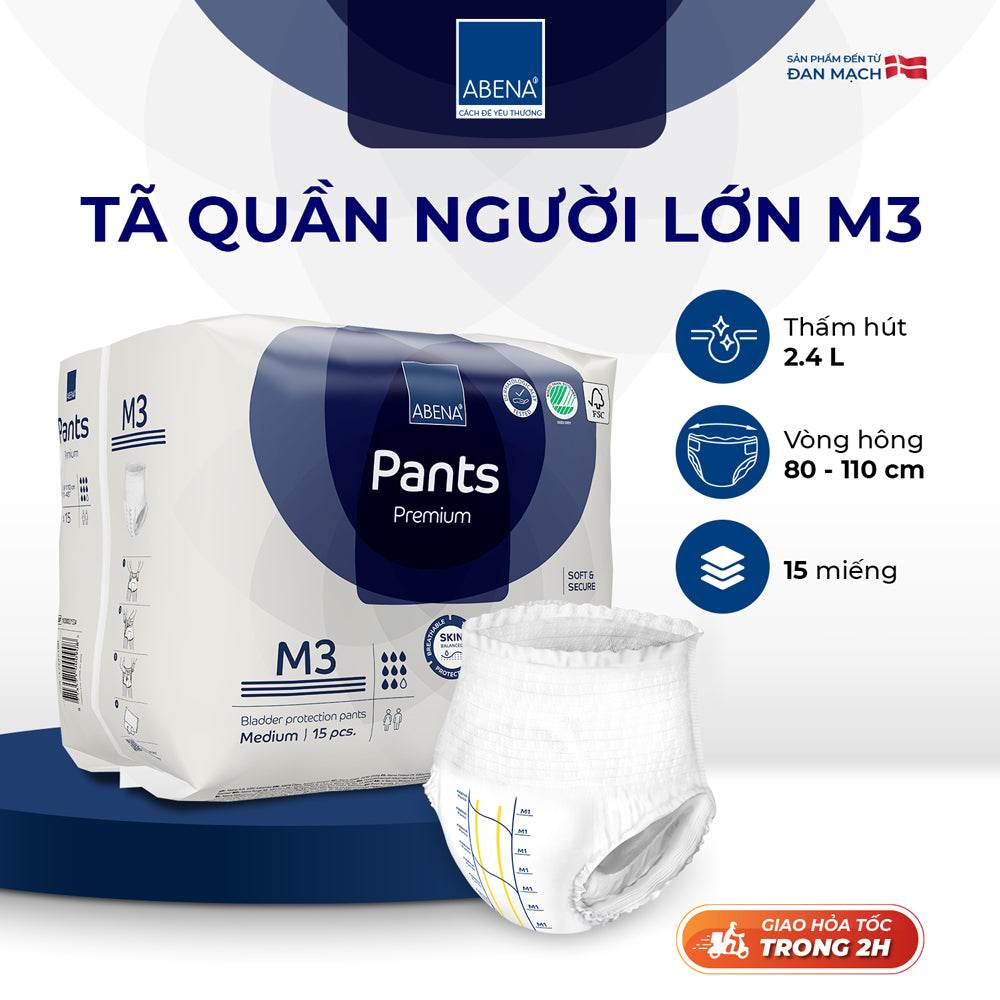Tã quần người lớn Abena Pants Premium M3 miếng thấm hút 2.400ml - Nhập khẩu Đan Mạch - ABcare
