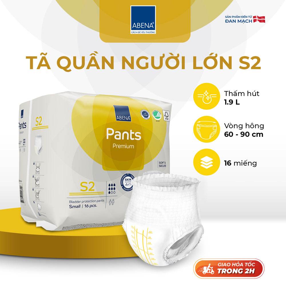 Tã quần người lớn Abena Pants Premium S2 thấm hút 1.900 ml - Nhâp khẩu Đan Mạch - ABcare