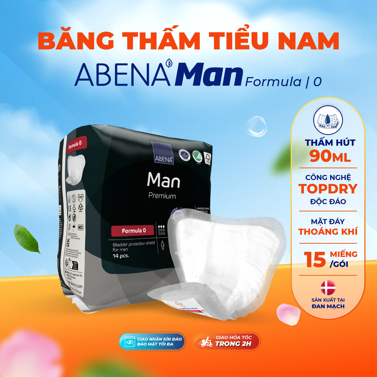 Băng thấm tiểu nam giới Abena Man Formula 0- Nhập khẩu Đan Mạch (Gói 15 miếng)