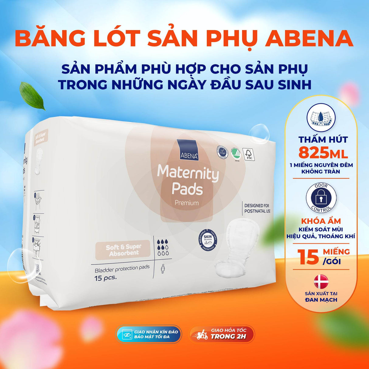 Băng lót sản phụ Abena Materity Pads Premium - Nhập khẩu Đan Mạch (Gói 15 miếng) - ABcare