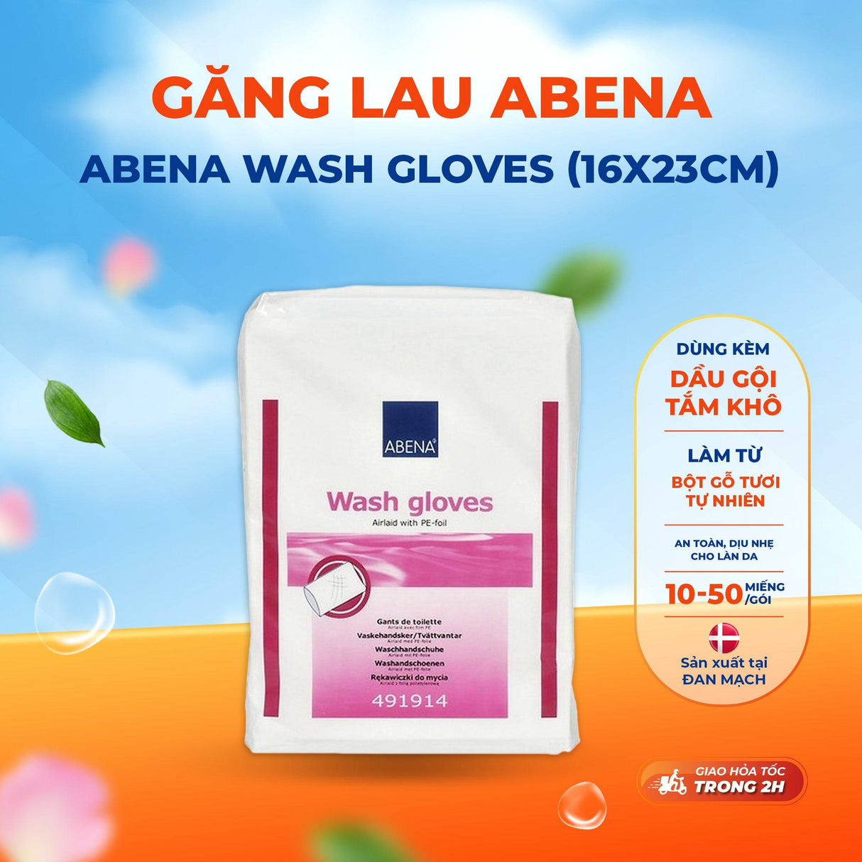 Găng lau Abena giúp lau khô, làm sạch cơ thể (16x23cm) - Nhập khẩu Đan Mạch - ABcare