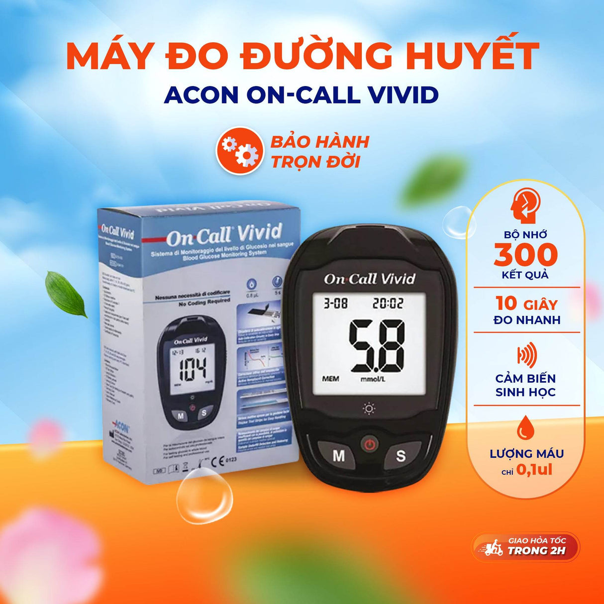 Máy Đo Đường Huyết cá nhân On Call Vivid chính hãng kèm 25 que - ABcare