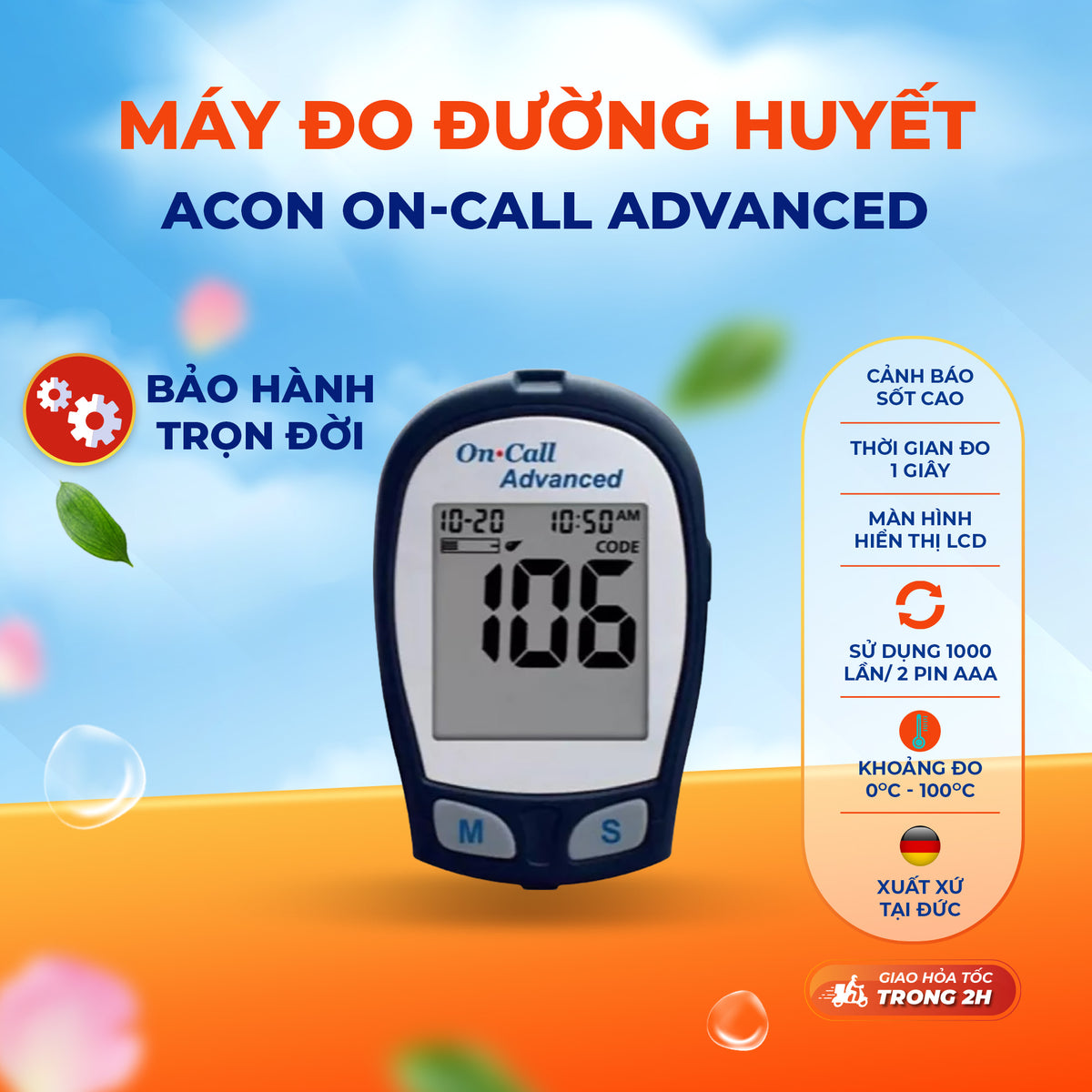 Máy đo đường huyết On Call Advanced chính hãng kèm 25 que