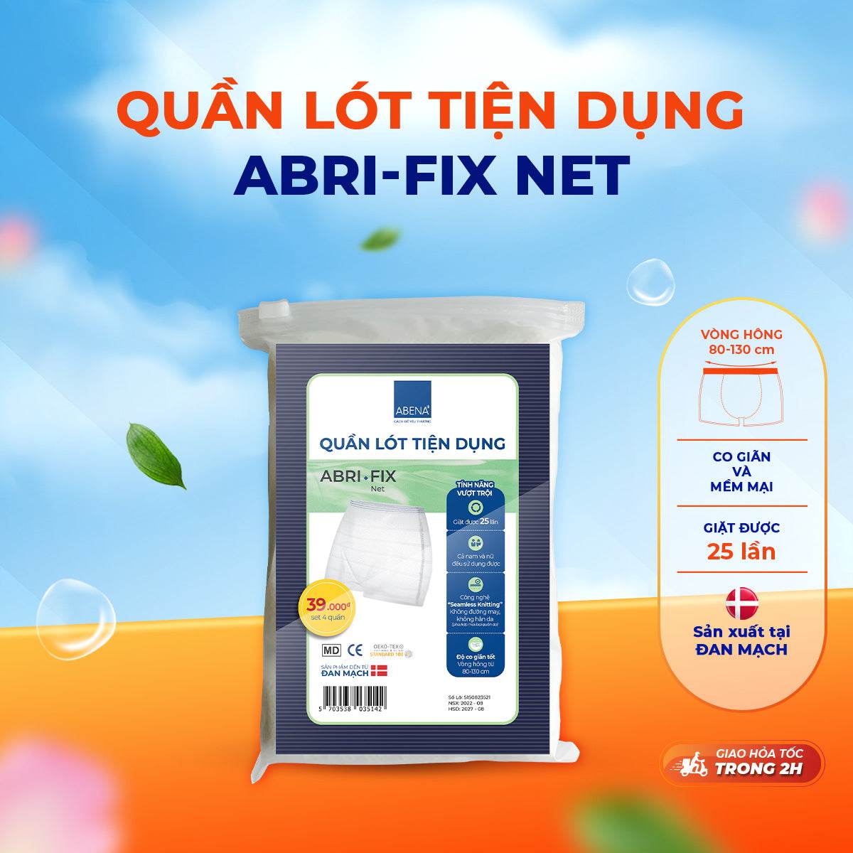 Quần lót tiện dụng ABRI-FIX NET - 4 quần - giặt được 25 lần - ABcare