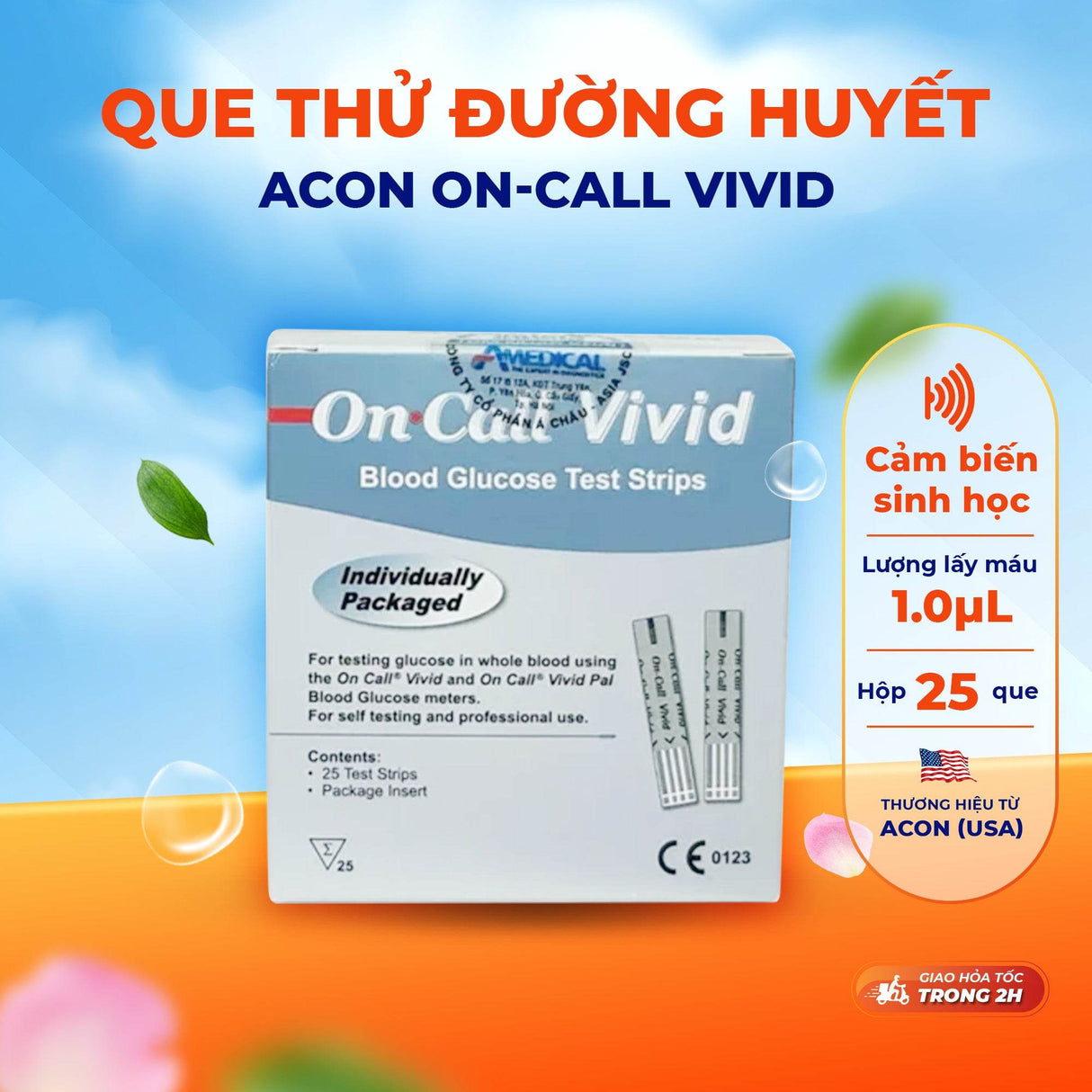 Que thử đường huyết On call Vivid Acon Hộp 25 que - ABcare