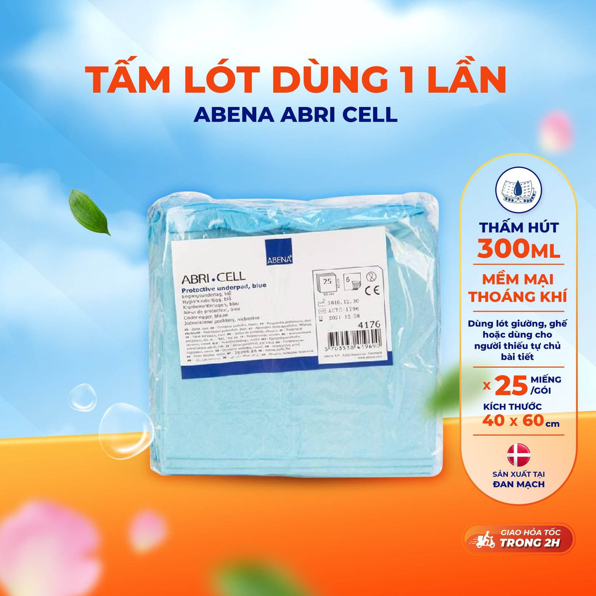 Tấm lót dùng 1 lần Abena Abri Cell kích cỡ 40x60cm nhập khẩu Đan Mạch (Gói 25 miếng) - ABcare