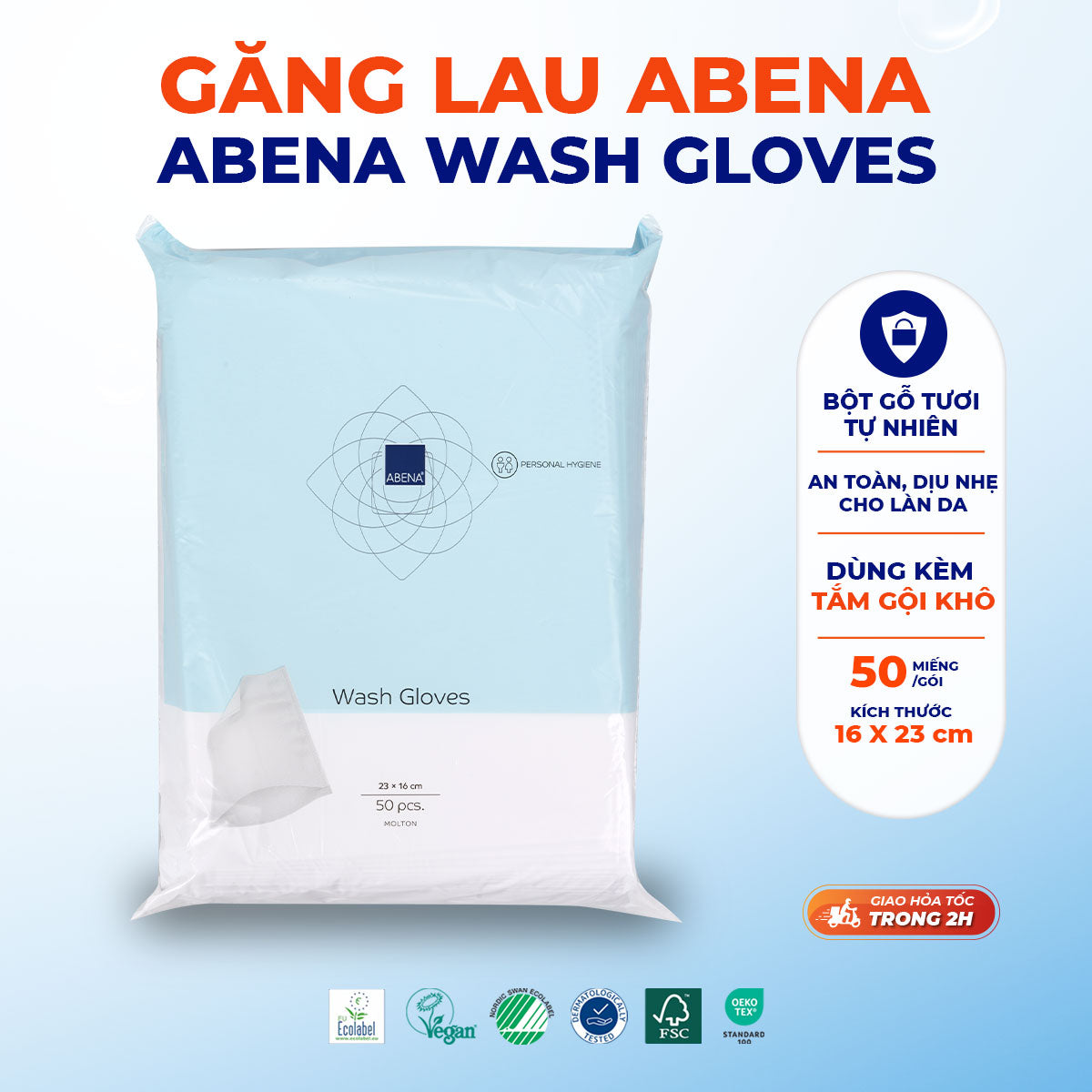 Găng lau Abena giúp lau khô, làm sạch cơ thể (16x23cm) - Nhập khẩu Đan Mạch