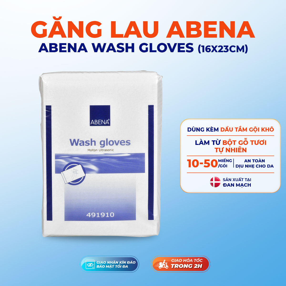 Găng lau Abena giúp lau khô, làm sạch cơ thể (16x23cm) - Nhập khẩu Đan Mạch