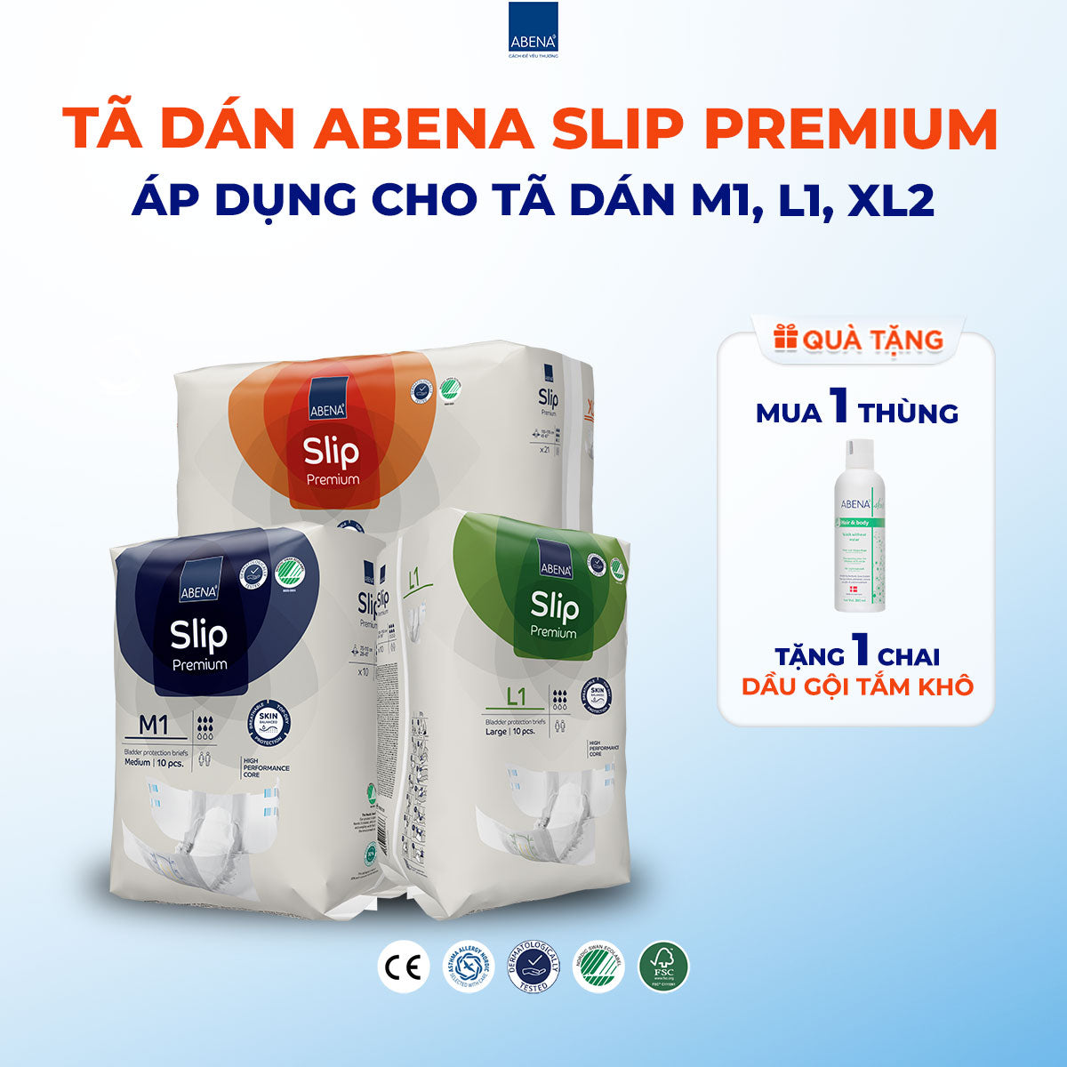 Tã dán người lớn Abena Slip premium M1 - Thấm hút 2 lít 1 miếng nguyên đêm