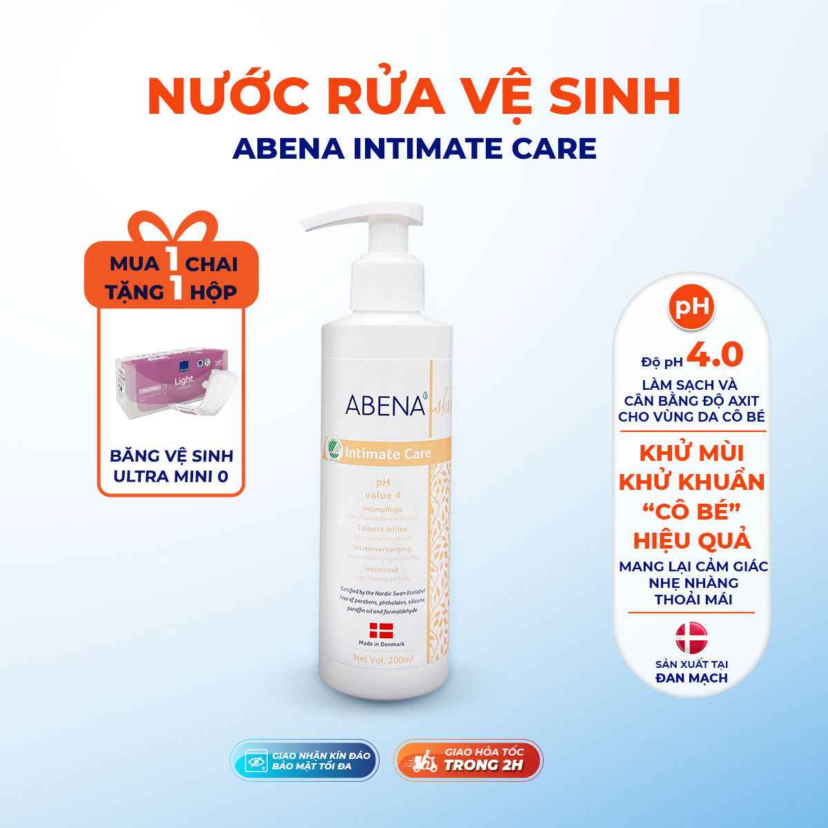 Nước Rửa Vệ Sinh Abena Intimate Care 200ml (An Toàn Cho Da Nhạy Cảm)
