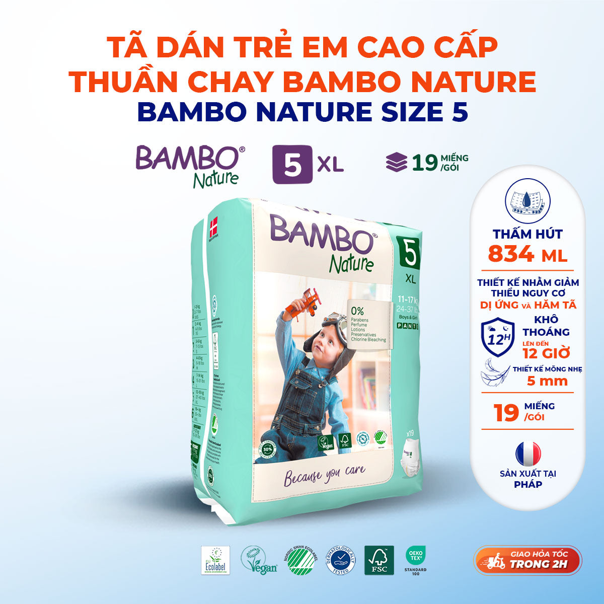 Tã Quần Hữu Cơ Trẻ Em Cao Cấp Bambo Nature - Thoáng Khí - Mỏng Nhẹ, An Toàn Cho Da Bé - Đạt Chứng Nhận An Toàn Quốc Tế