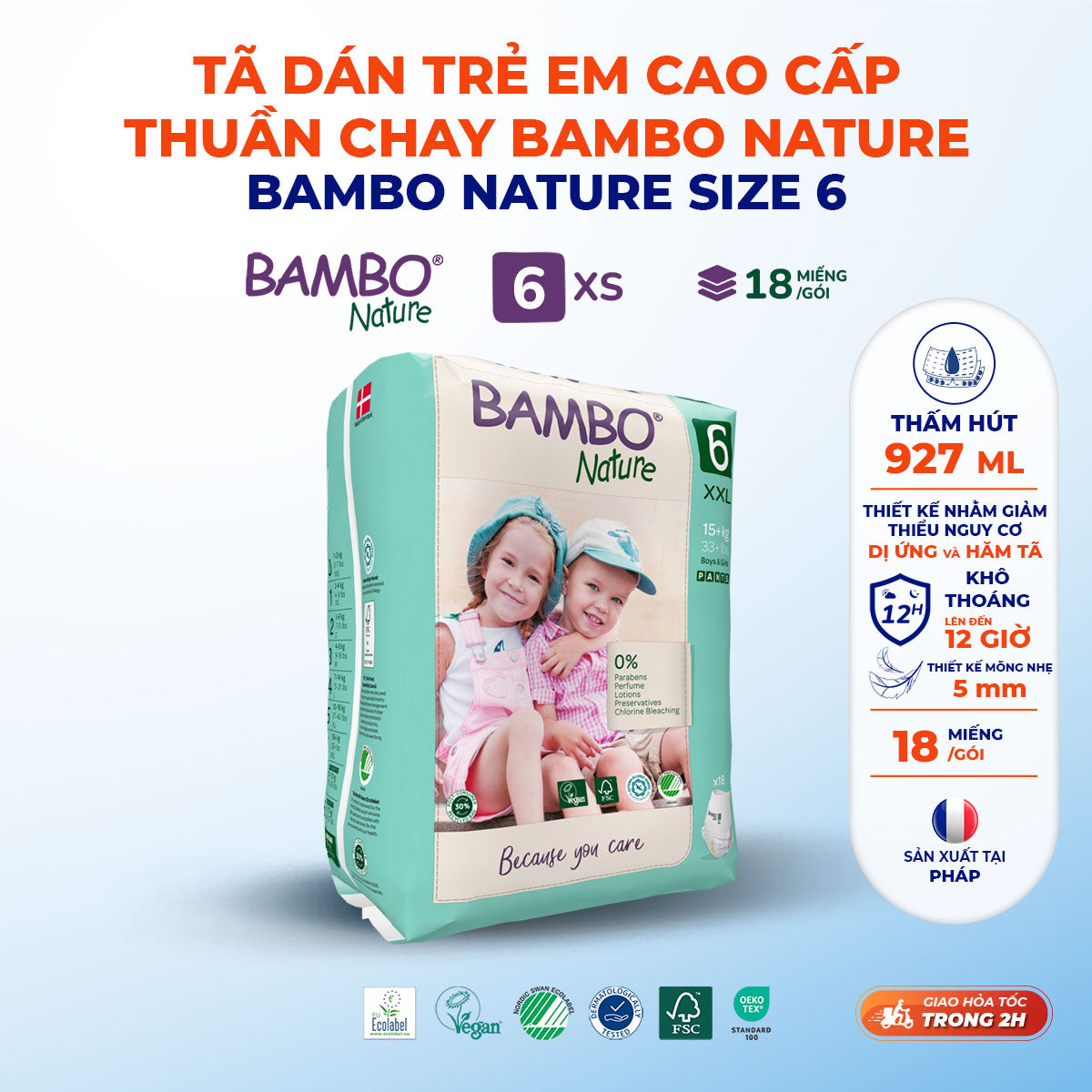 Tã Quần Hữu Cơ Trẻ Em Cao Cấp Bambo Nature - Thoáng Khí - Mỏng Nhẹ, An Toàn Cho Da Bé - Đạt Chứng Nhận An Toàn Quốc Tế