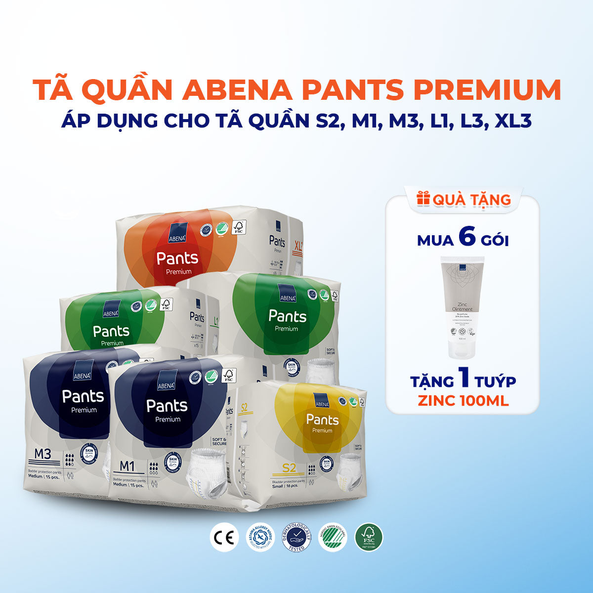 Tã quần người lớn Abena Pants Premium M1 - Miếng thấm hút 1.400ml - Nhập khẩu Đan Mạch