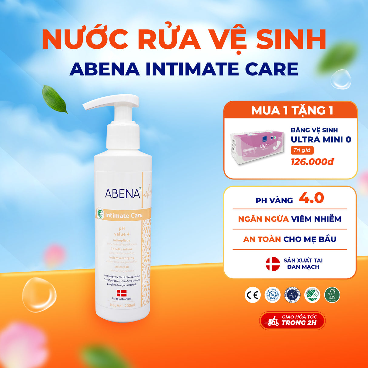Nước Rửa Vệ Sinh Abena Intimate Care 200ml (An Toàn Cho Da Nhạy Cảm)