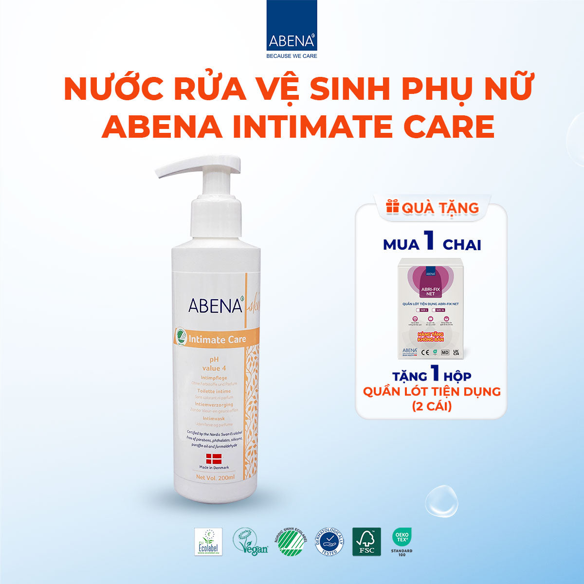 Nước Rửa Vệ Sinh Abena Intimate Care 200ml (An Toàn Cho Da Nhạy Cảm)