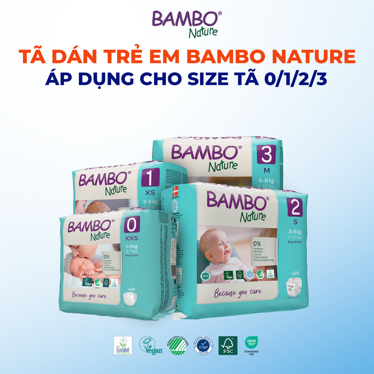 Tã Dán Hữu Cơ Trẻ Em Cao Cấp Bambo Nature - Thoáng Khí - Mỏng Nhẹ, An Toàn Cho Da Bé - Đạt Chứng Nhận An Toàn Quốc Tế