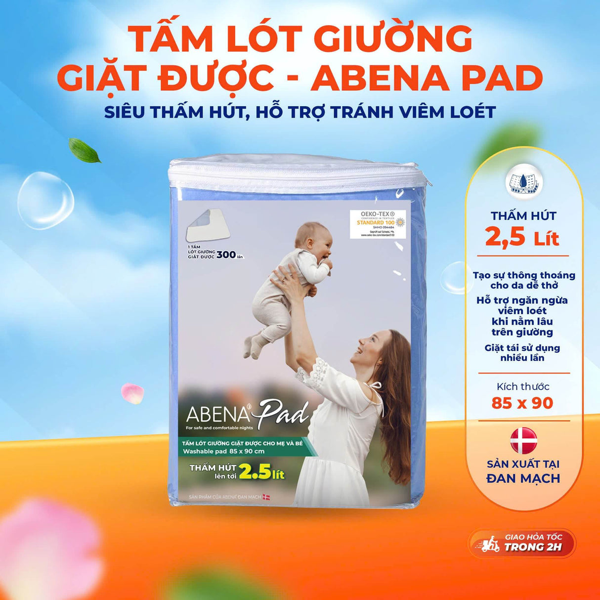 Tấm Lót Giặt Được Abena Pad Giặt được 300 lần dung tích thấm hút 2.5 lít - ABcare
