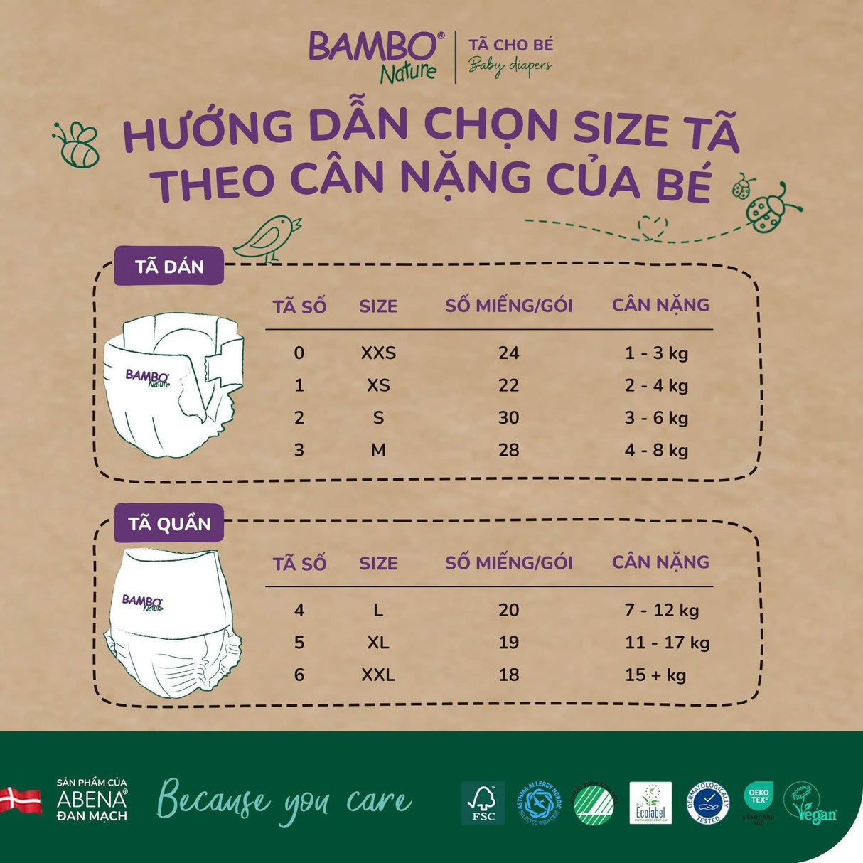 Tã Quần Hữu Cơ Trẻ Em Cao Cấp Bambo Nature - Thoáng Khí - Mỏng Nhẹ, An Toàn Cho Da Bé - Đạt Chứng Nhận An Toàn Quốc Tế - ABcare