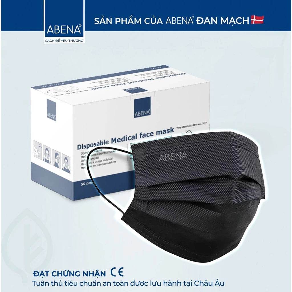 Khẩu trang y tế 3 lớp Abena kháng khuẩn mỏng nhẹ chống khói bụi vi khuẩn (Hộp 50 cái) - ABcare