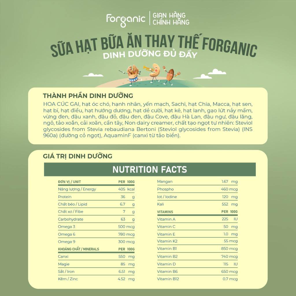 Sữa Hạt Forganic Bữa ăn thay thế, giúp tăng cường hệ miễn dịch, cung cấp các khoáng chất thiết yếu cho cơ thể - ABcare