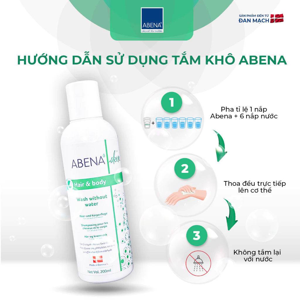 Dầu gội tắm khô Abena giúp làm sạch dịu nhẹ an toàn cho da - Nhập Khẩu Đan Mạch (Chai 200m ) - ABcare