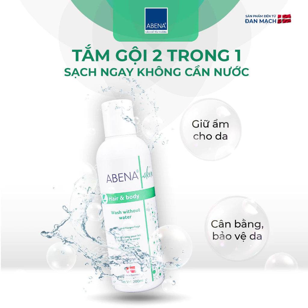 Dầu gội tắm khô Abena giúp làm sạch dịu nhẹ an toàn cho da - Nhập Khẩu Đan Mạch (Chai 200m ) - ABcare