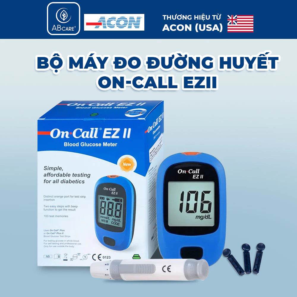 Máy đo đường huyết ACON On-Call EZII - Đo nhanh trong 10S Bảo hành trọn đời - ABcare