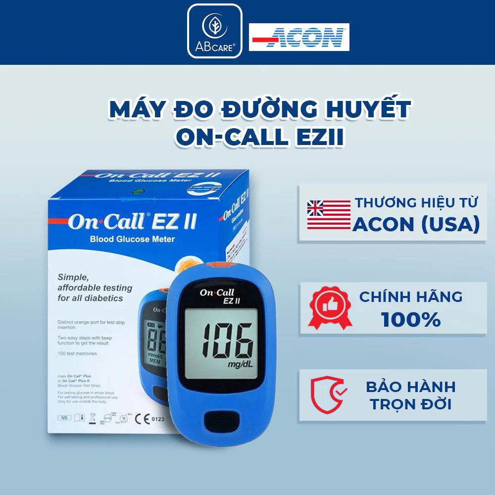 Máy đo đường huyết ACON On-Call EZII - Đo nhanh trong 10S Bảo hành trọn đời - ABcare