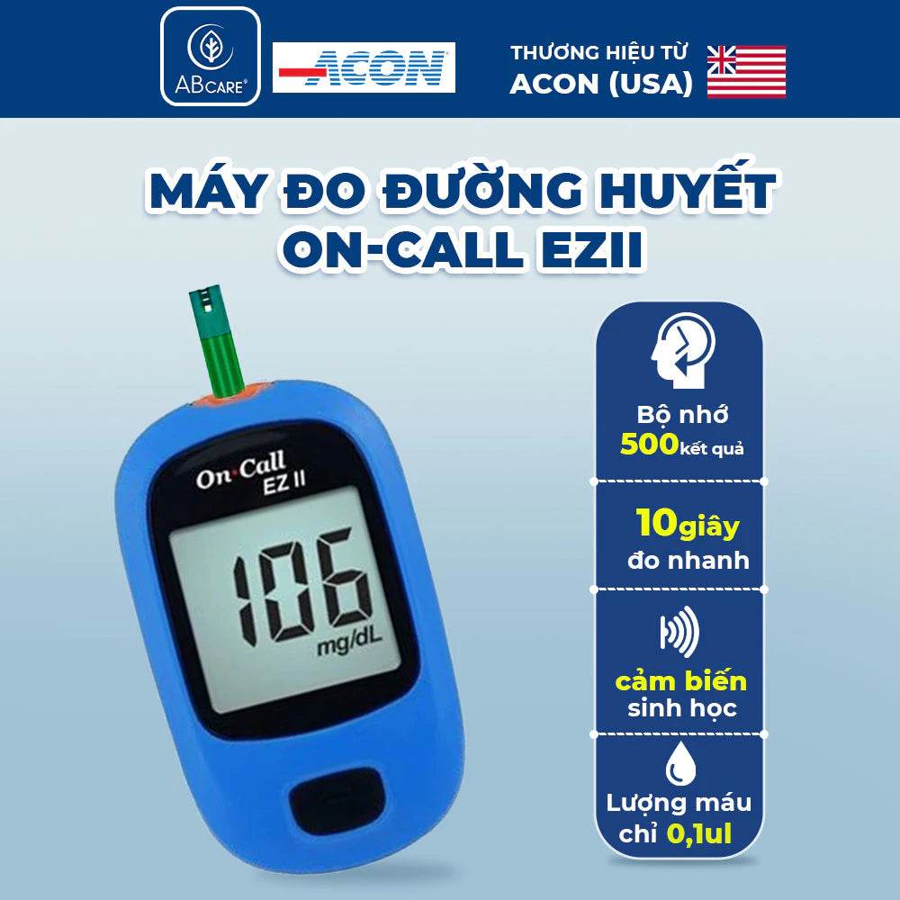 Máy đo đường huyết ACON On-Call EZII - Đo nhanh trong 10S Bảo hành trọn đời - ABcare