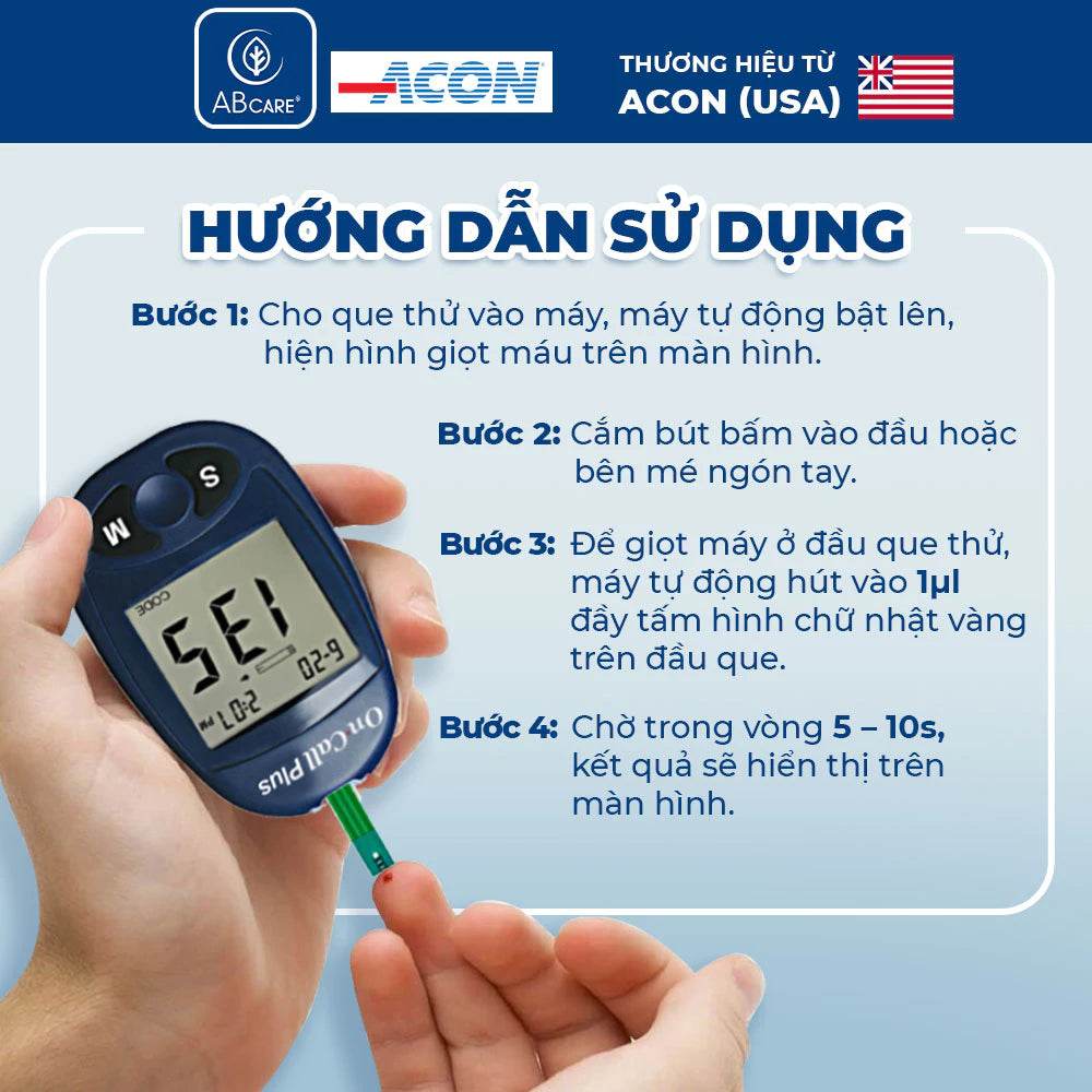 Máy đo đường huyết ACON On Call Plus - Đo nhanh trong 10S bảo hành trọn đời - ABcare