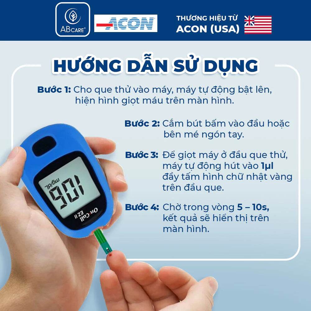 Máy đo đường huyết ACON On-Call EZII - Đo nhanh trong 10S Bảo hành trọn đời - ABcare
