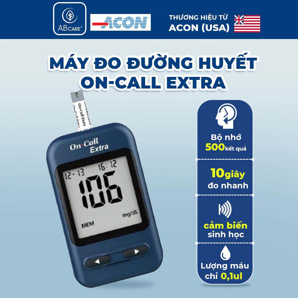Máy đo đường huyết Acon On-call Extra kèm hộp 25 que thử - bảo hành trọn đời - ABcare