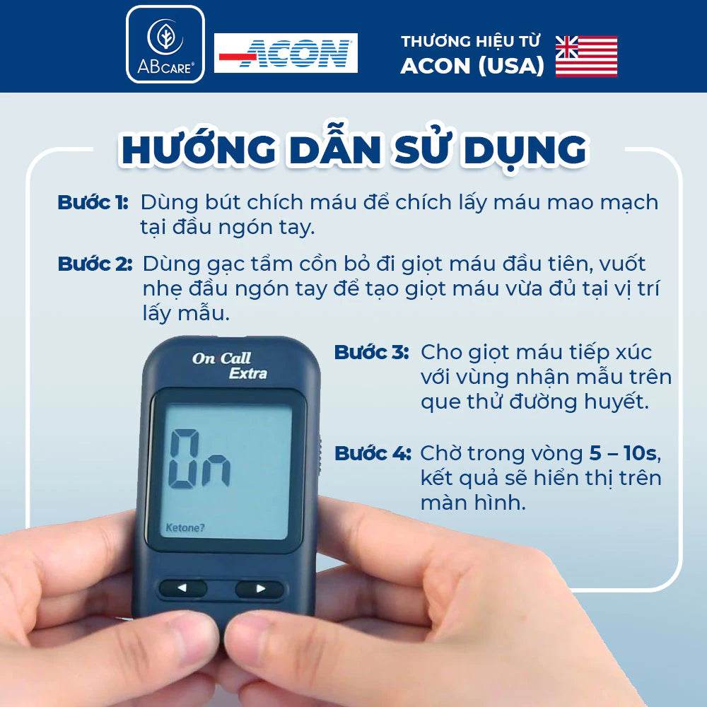 Máy đo đường huyết Acon On-call Extra kèm hộp 25 que thử - bảo hành trọn đời - ABcare