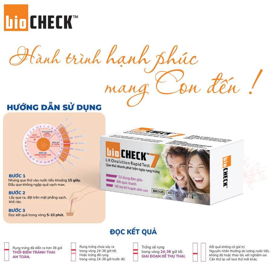 Combo 2 bút thử thai kèm hộp 7 que thử rụng trứng Biocheck - ABcare