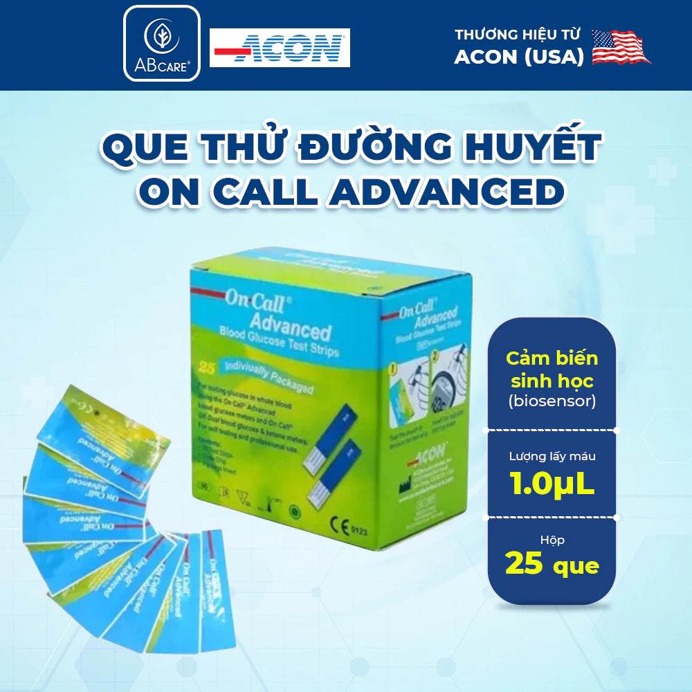 Que thử đường huyết Acon On-call Advanced chính hãng (25/hộp) - ABcare