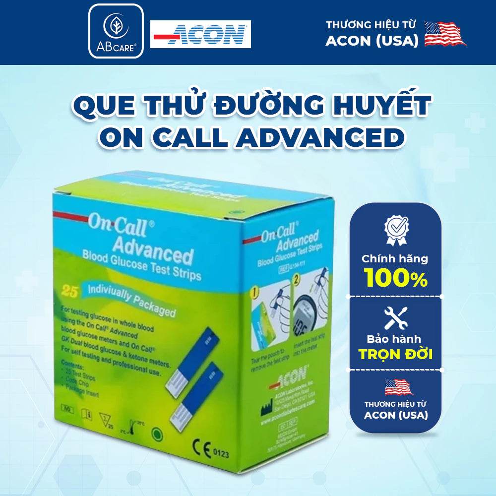 Que thử đường huyết Acon On-call Advanced chính hãng (25/hộp) - ABcare