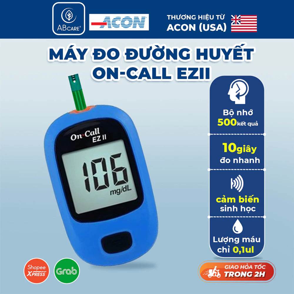 Máy đo đường huyết ACON On-Call EZII - Đo nhanh trong 10S Bảo hành trọn đời - ABcare