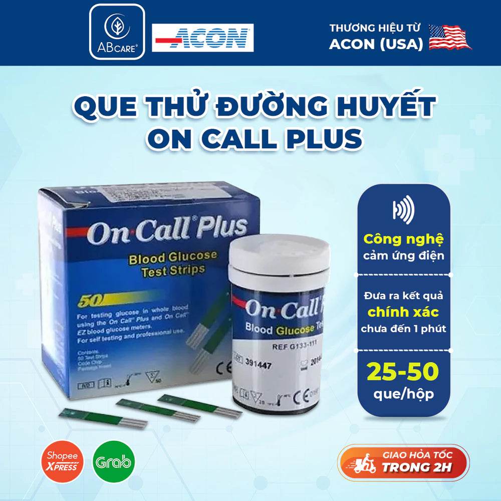 Que thử đường huyết ACON On Call Plus hộp 25 - 50 que - chính xác - Chính hãng - ABcare