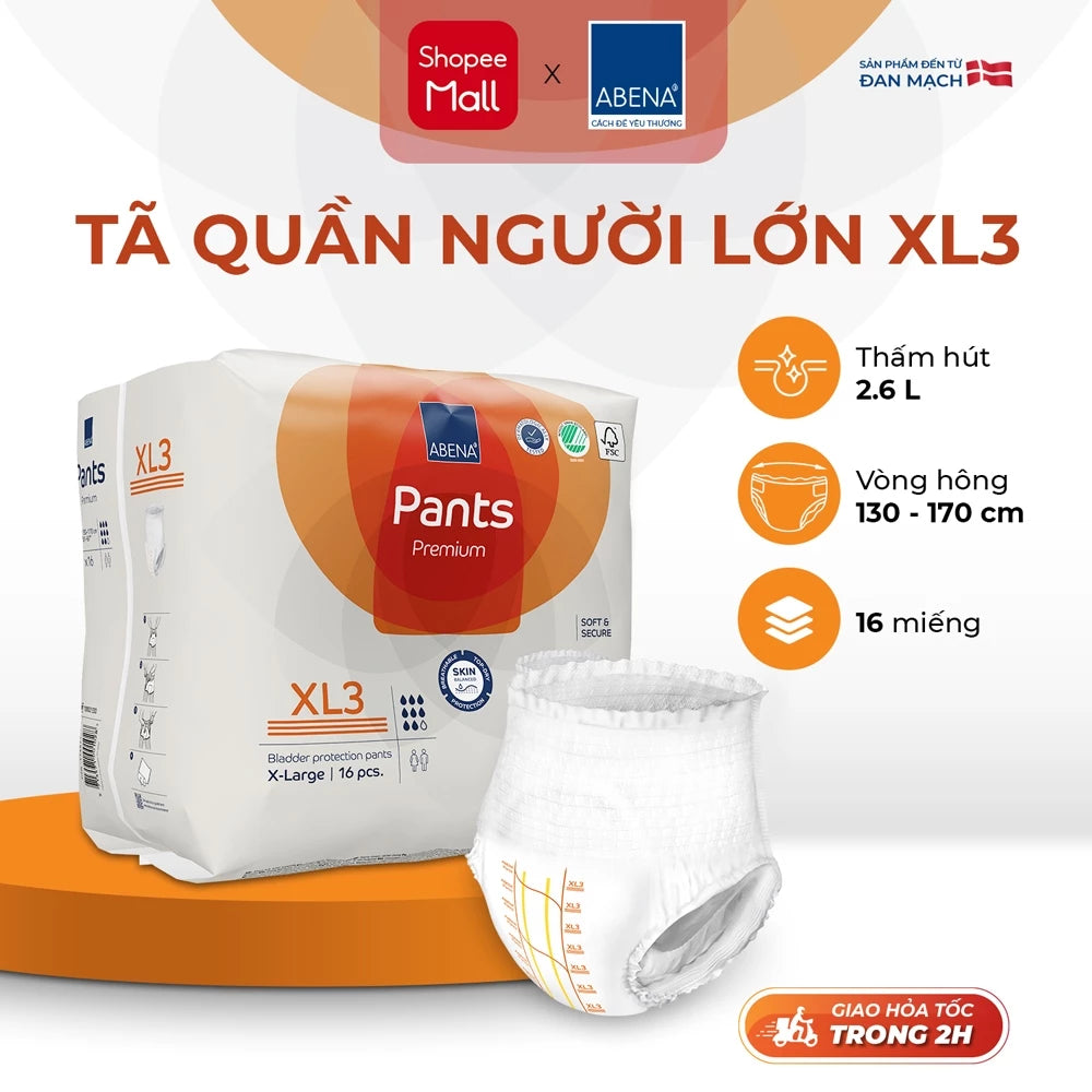 Tã quần người lớn Abena Pants Premium XL3 thấm hút 2.600ml - Nhập khẩu Đan Mạch