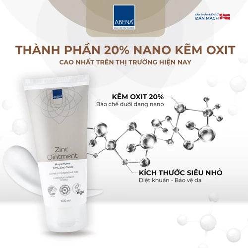 Kem đa năng Abena Zinc Ointment - Nhập Khẩu Đan Mạch - Chăm sóc các vùng da bị tổn thương như chàm, mụn trứng cá - ABcare